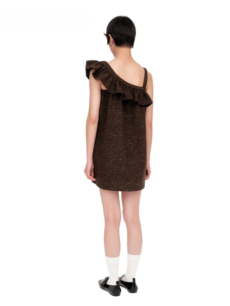 Brown Asymmetric Vintage Wool Dress