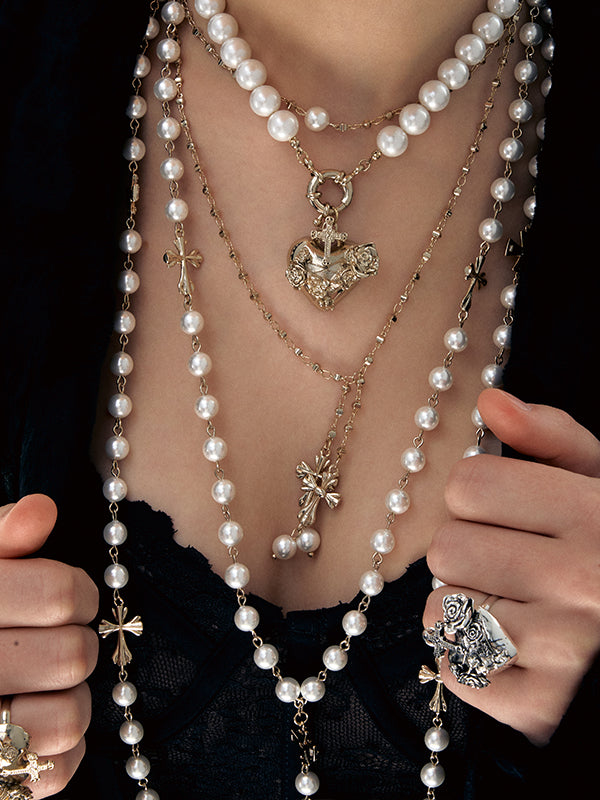 Punk Angel Heart Pearl Necklace