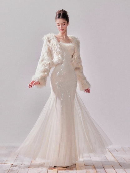 Starlit Pearl Sequin Mesh Mermaid Gown