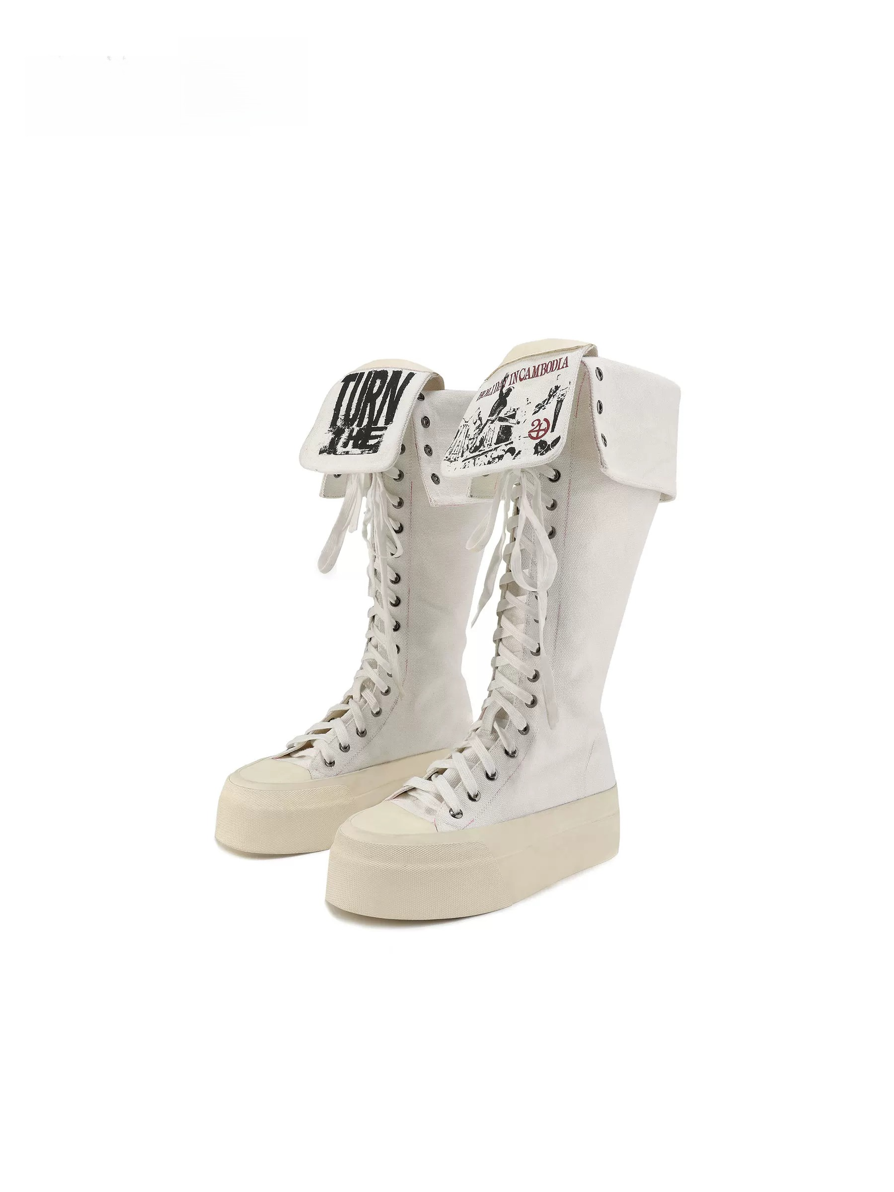 Reversible Tongue Graphic Canvas Boots