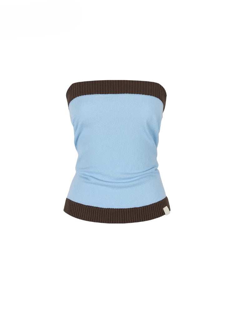 Contrast Knit Slim Wool Tube Top