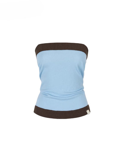 Contrast Knit Slim Wool Tube Top