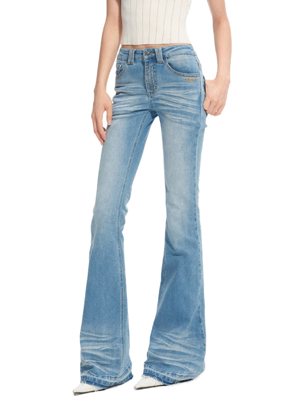 Washed Stretch Skinny Micro-flare Jeans - CHINASQUAD