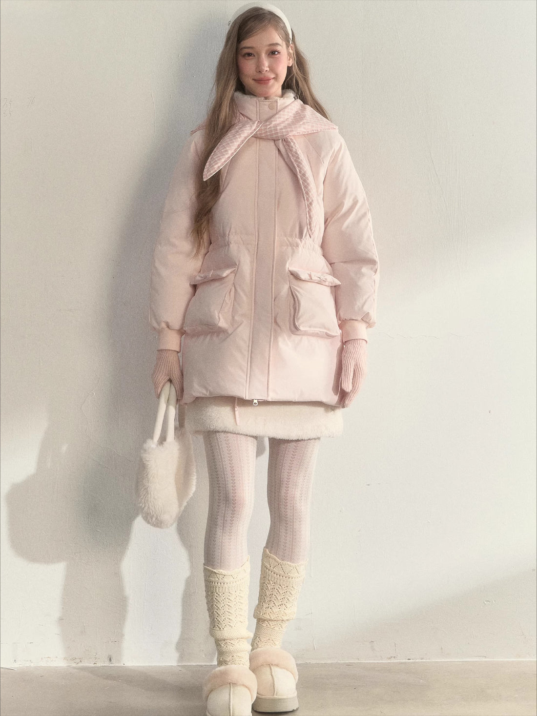 Blush Scarf-Hood Down Coat