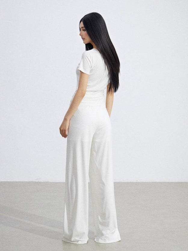 Off-Shoulder Draped Top Wide-Leg Pants Two-Piece Set