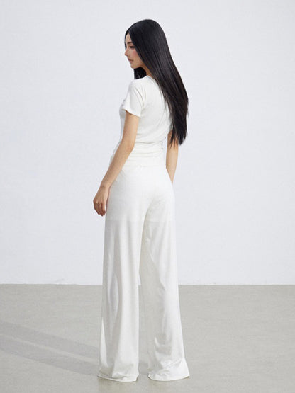 Off-Shoulder Draped Top Wide-Leg Pants Two-Piece Set
