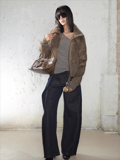 Rhinestone Frayed-Edge Knit T-Shirt