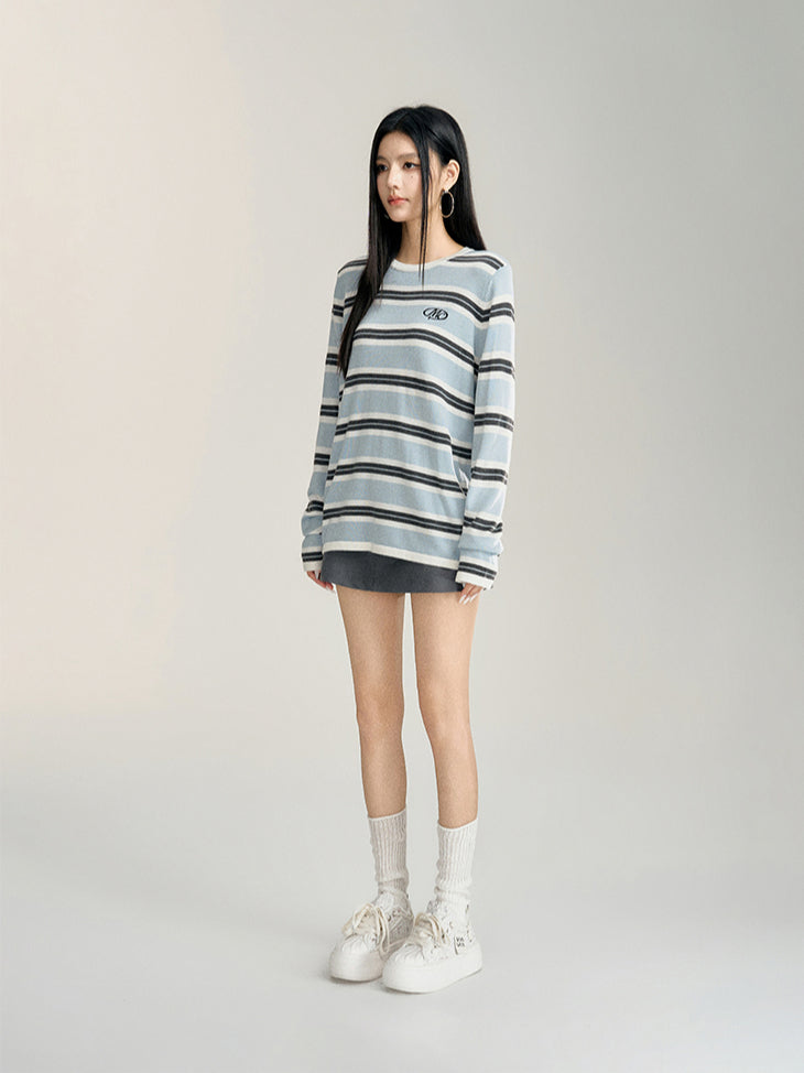 Blue Striped Color-Block Sweater