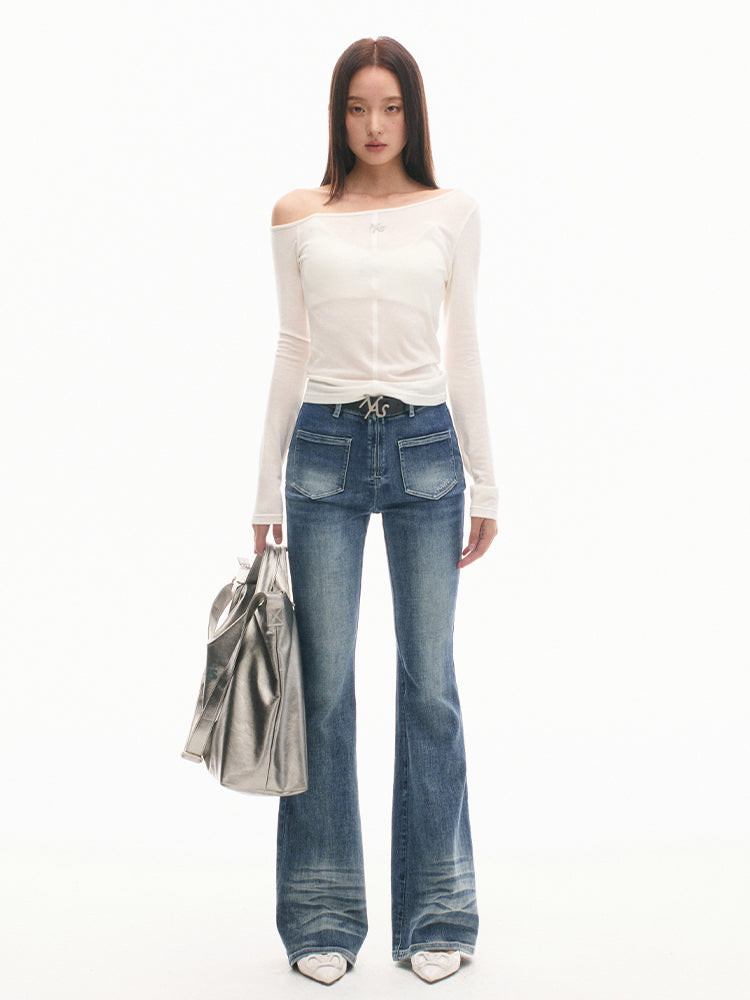 Retro Blue High Waist Flare Jeans