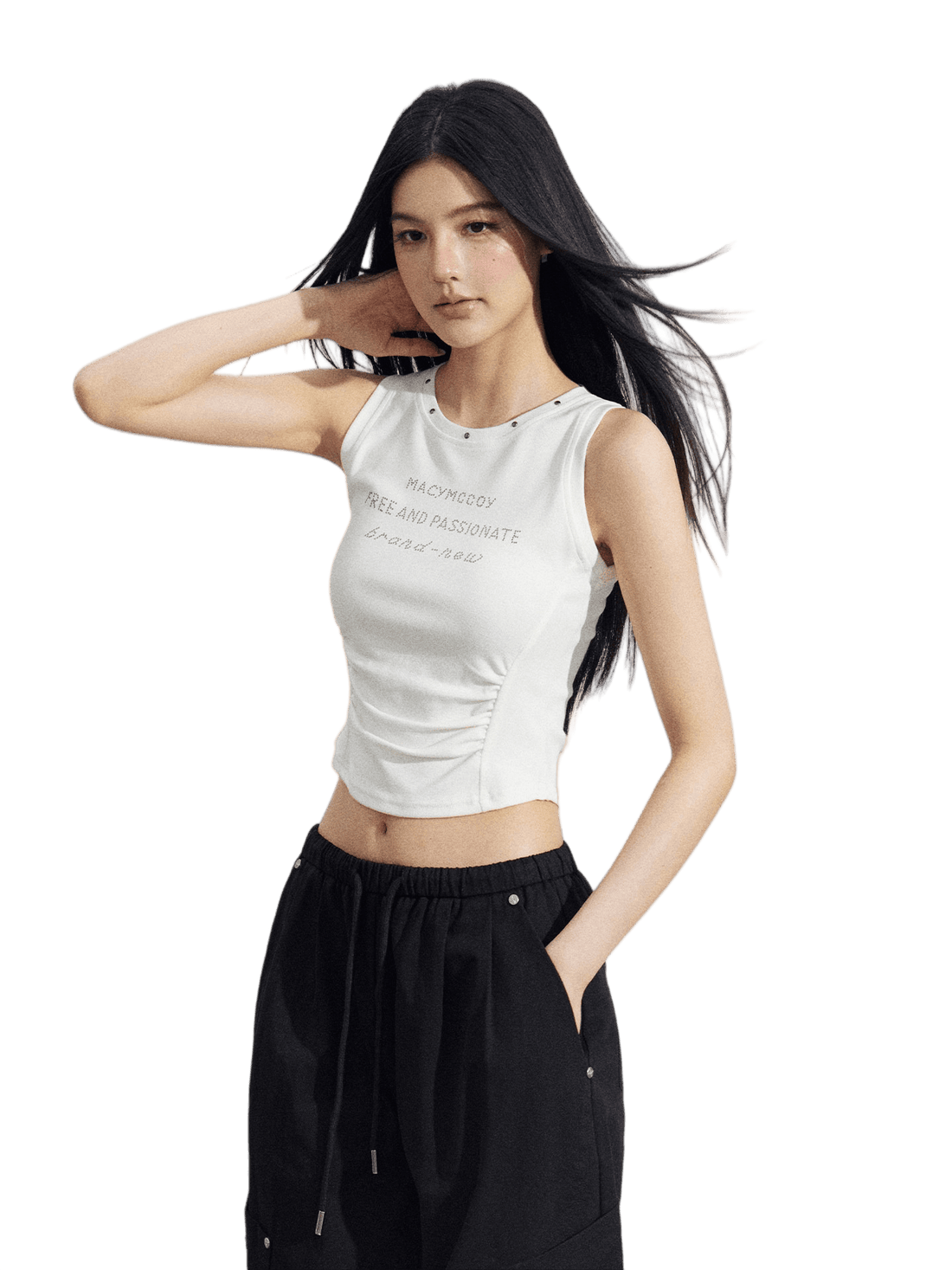 Logo Cinched Waist Sleeveless Tank Top