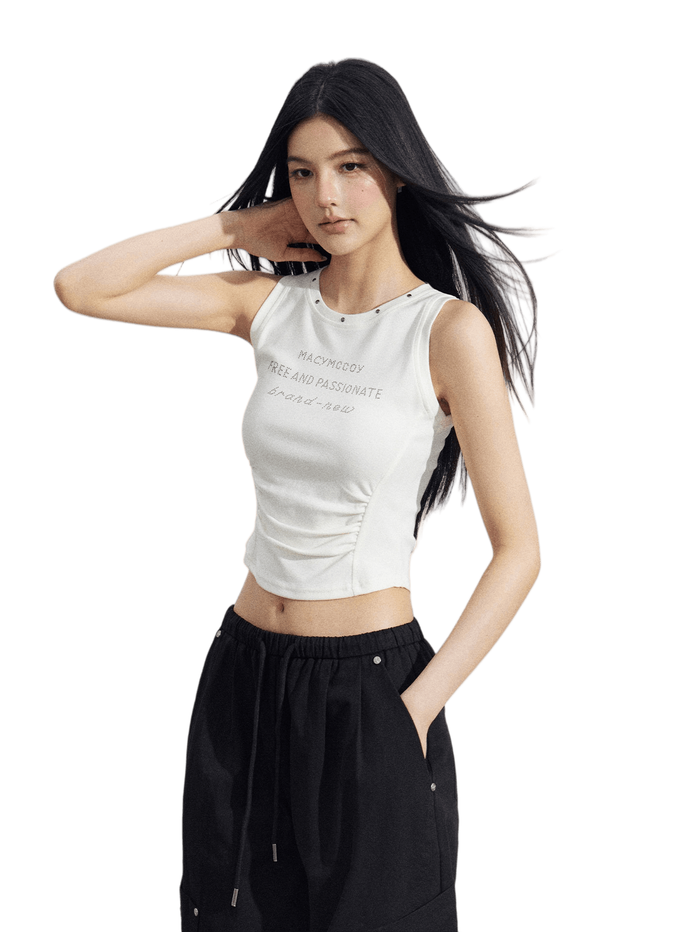 Logo Cinched Waist Sleeveless Tank Top
