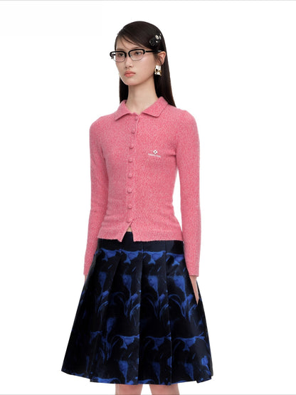 Collared Wool-Blend Fitted Knit Cardigan