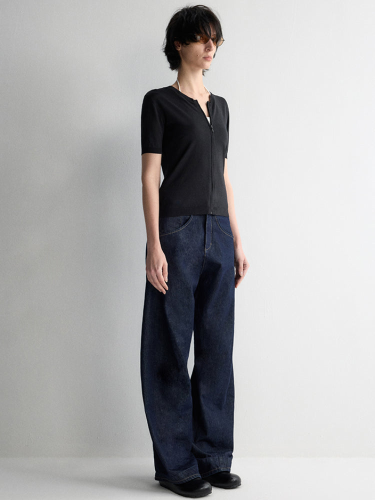 3D Wide-Leg Denim Pants