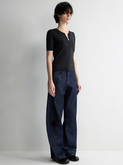 3D Wide-Leg Denim Pants