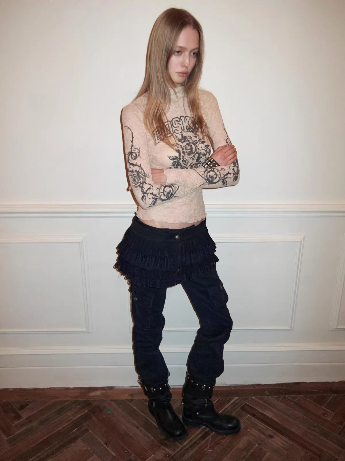 Washed Utility Low-Rise Flared Pants