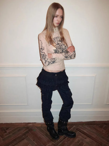 Washed Utility Low-Rise Flared Pants