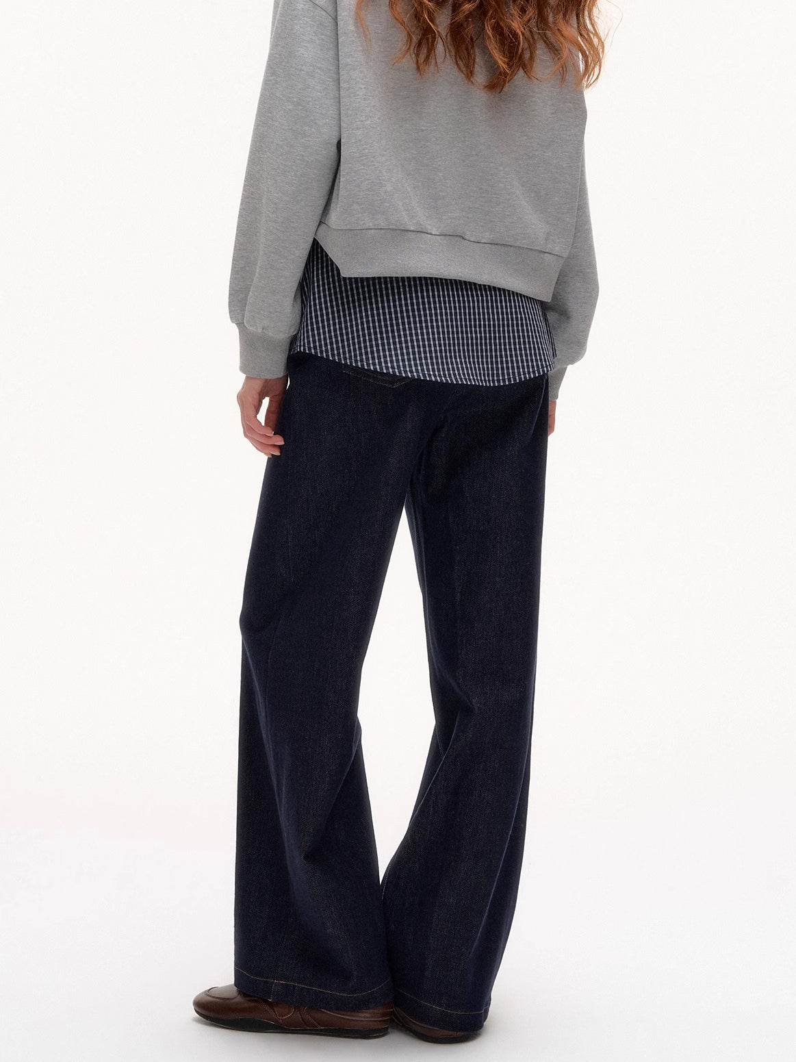 Plaid Patchwork Faux Two-Piece Straight-Leg Jeans