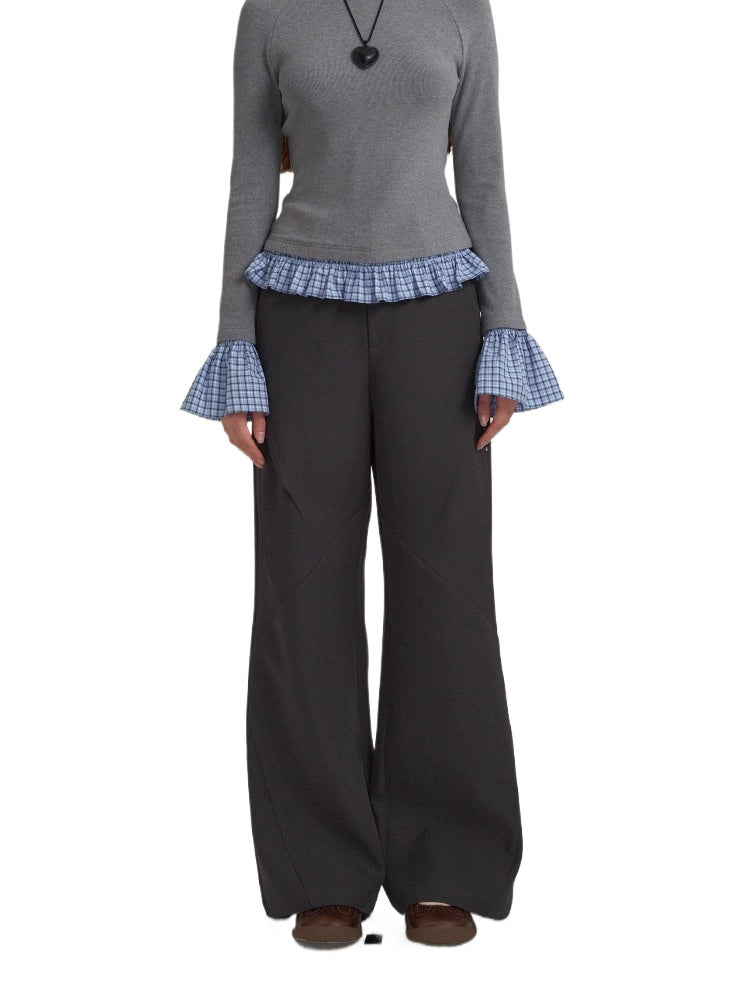 Dark Gray Studded Pleated Flared Pants