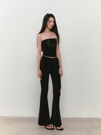 Lace-Trimmed Tie-Waist Lyocell Trousers - CHINASQUAD