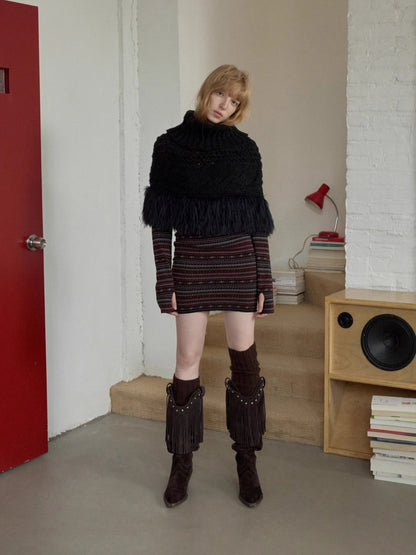 Fair Isle Off-Shoulder Jacquard Knit Dress