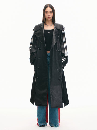 Textured Relaxed Fit Leather Trench Coat