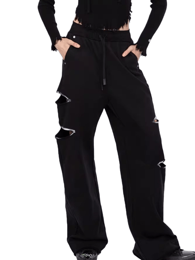 Color-Blocked Distressed Jogger Pants