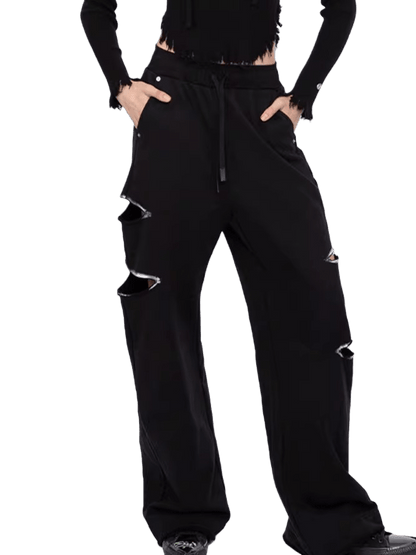 Color-Blocked Distressed Jogger Pants