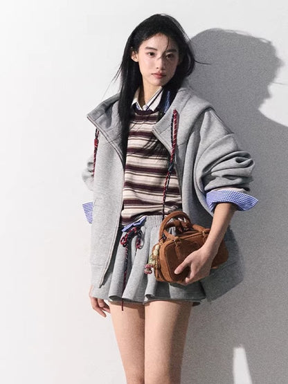 Miu-Inspired Varsity Sweatshirt &amp; Skirt Set