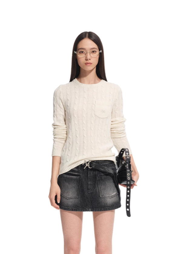 &quot;Djembe Series&quot; Wool Round Neck Slim Knit Crewneck