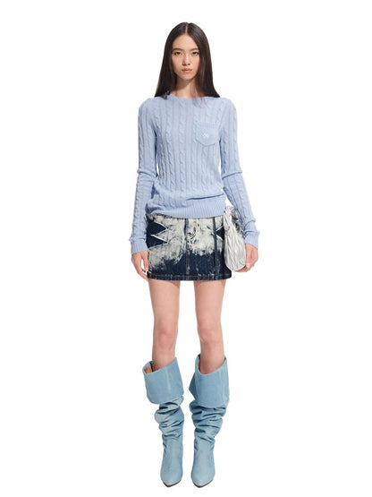 &quot;Djembe Series&quot; Wool Round Neck Slim Knit Crewneck - CHINASQUAD