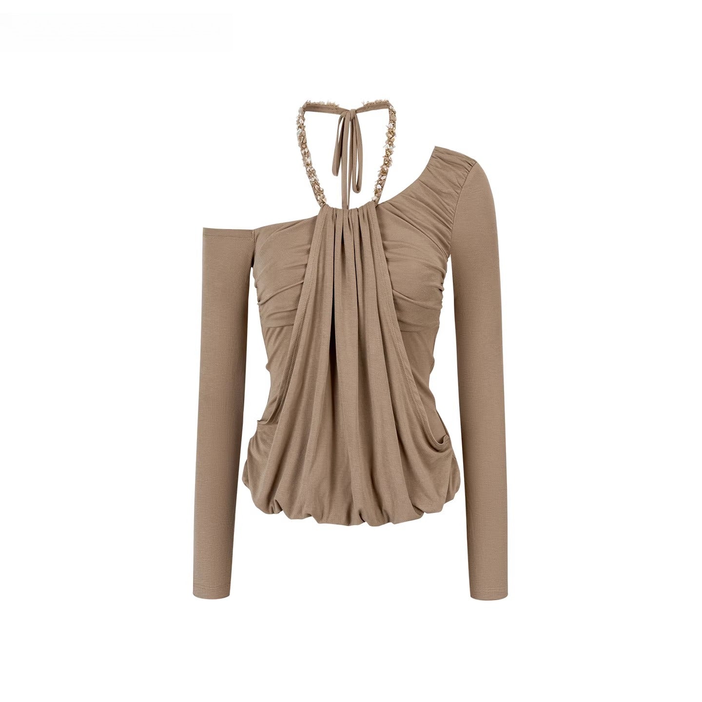 Asymmetric Off-Shoulder Draped Blouse