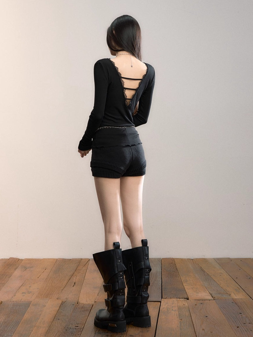 Reversible Lace-Panel Lyocell Blouse