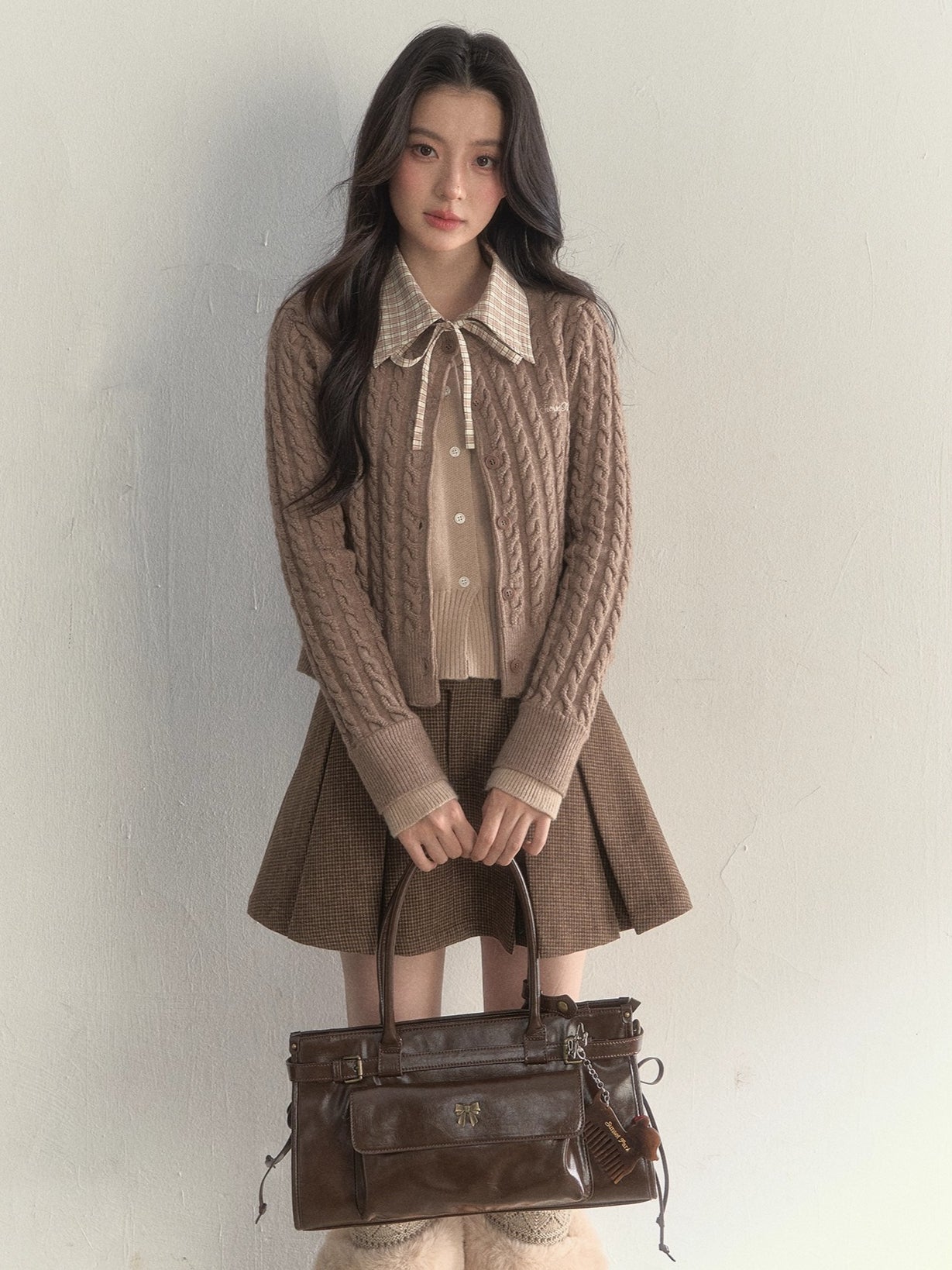 “Hazelnut Latte” Detachable Collar Retro Knit Cardigan