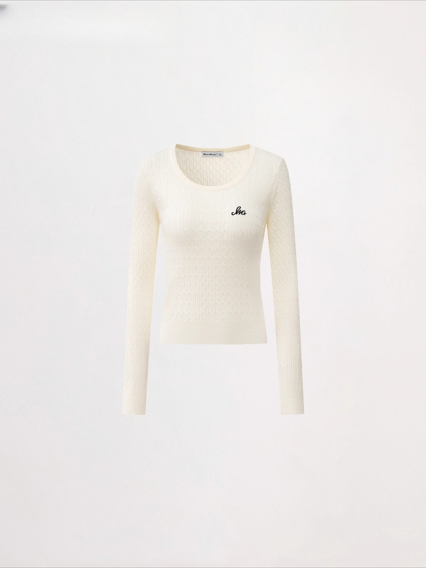 Embroidered Cable Knit Fitted Crewneck