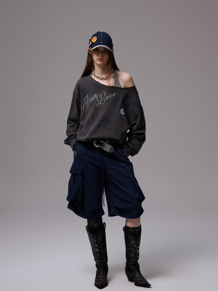 Off Shoulder Letter Print Sweatshirt