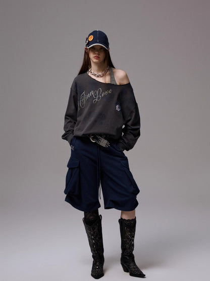 Off Shoulder Letter Print Sweatshirt