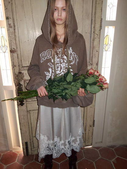 Print Slouchy Sleeve Washed Hoodie