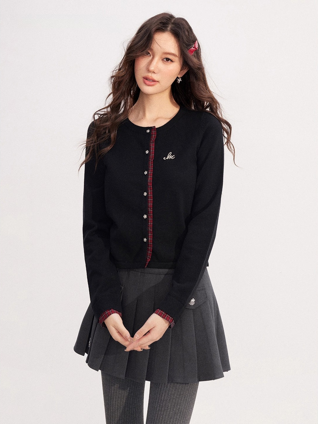 Lace-Trim Patchwork Knit Crewneck