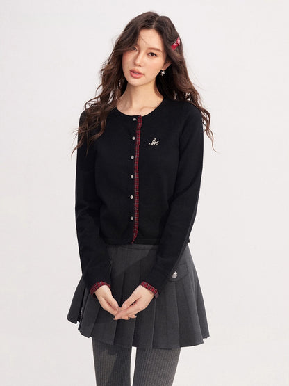 Lace-Trim Patchwork Knit Crewneck