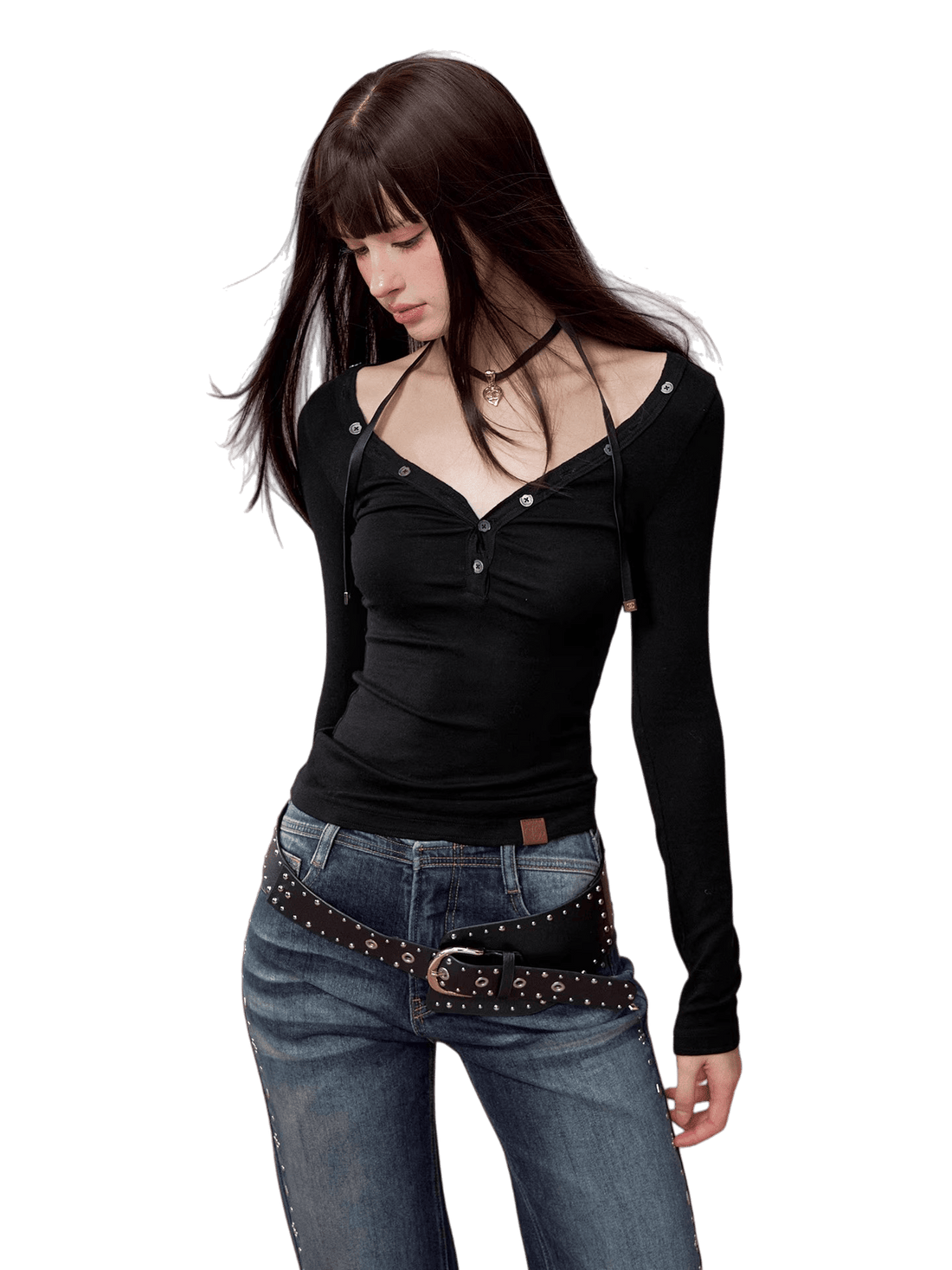 Round-Neck Fitted Knit T-Shirt