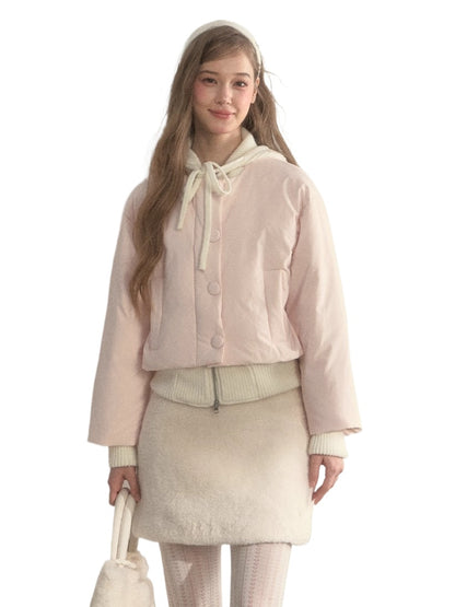 Glacier Pink Knit-Lined Hooded Down Jacket