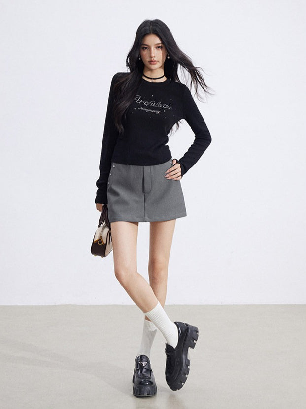 Embellished Soft Knit Long Sleeve T-Shirt