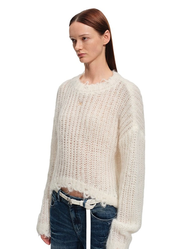 Distressed Mohair Wool Knit Sweater