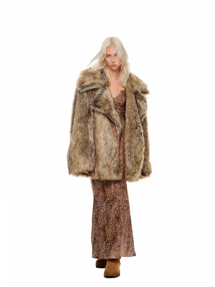 Faux Wolf Fur Coat