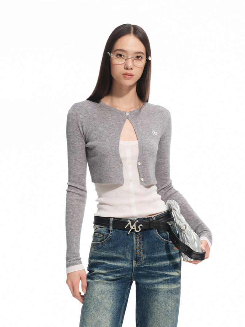 Fake Two-piece Layered Contrast-color Cardigan - CHINASQUAD