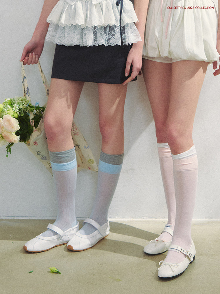 Color-blocking Miu Style Footed Socks