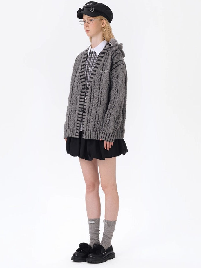 Twist-Knit Unisex V-Neck Cardigan