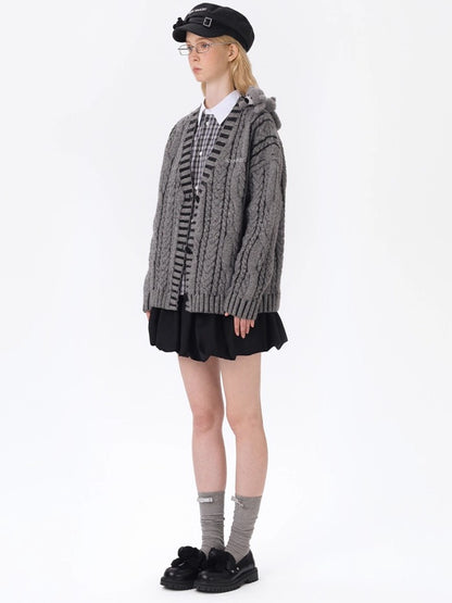 Twist-Knit Unisex V-Neck Cardigan