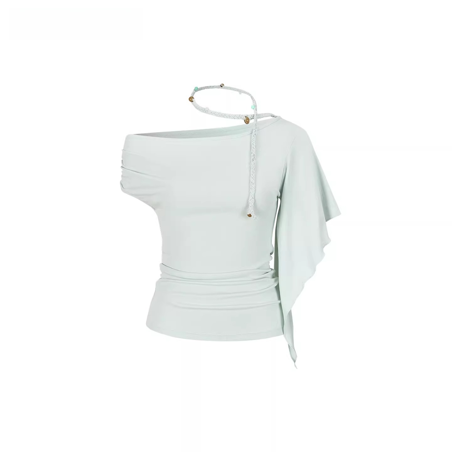 Asymmetrical Off-Shoulder Draped Blouse