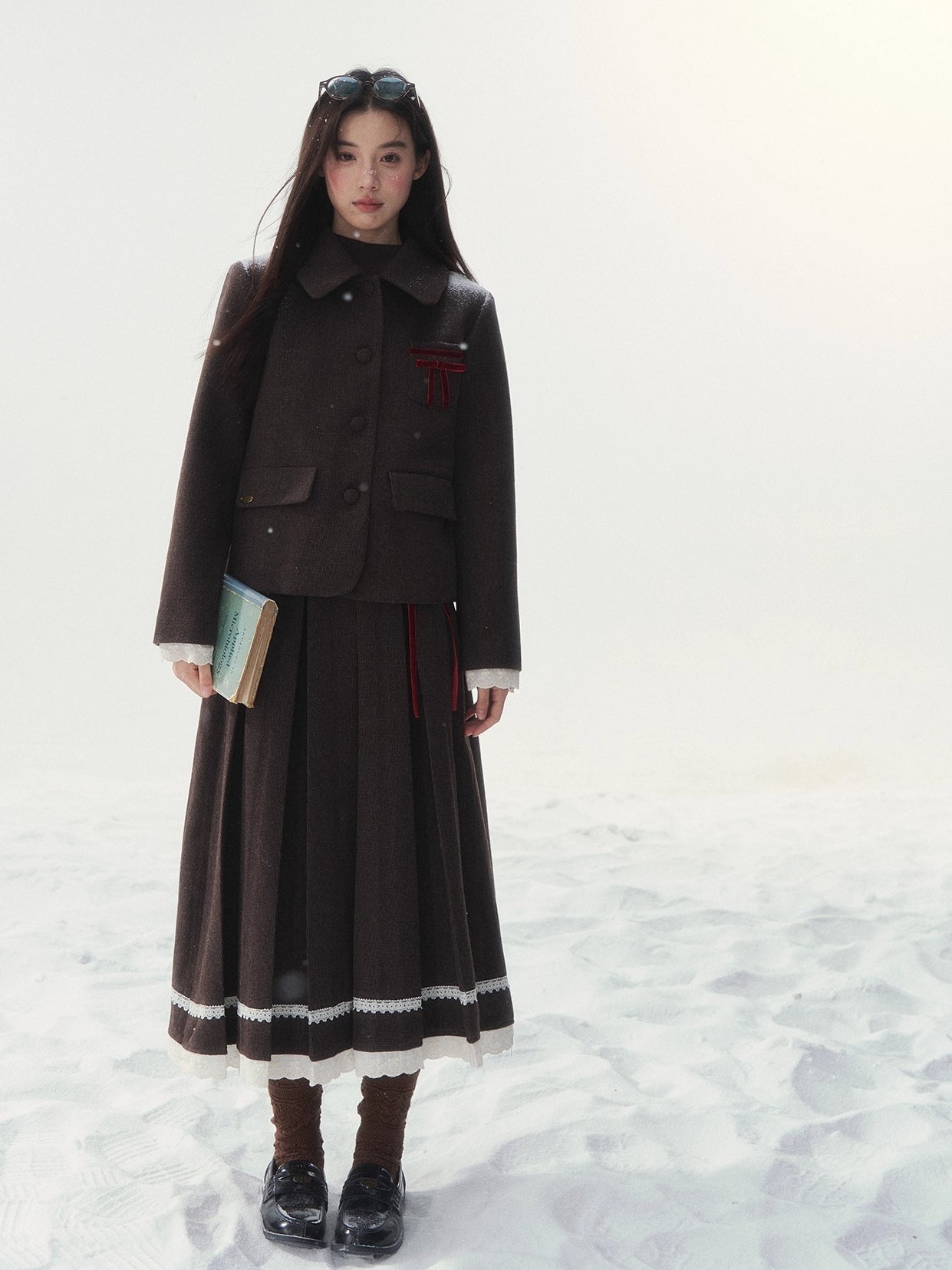 Vintage Wool Coat &amp; Pleated Skirt Set